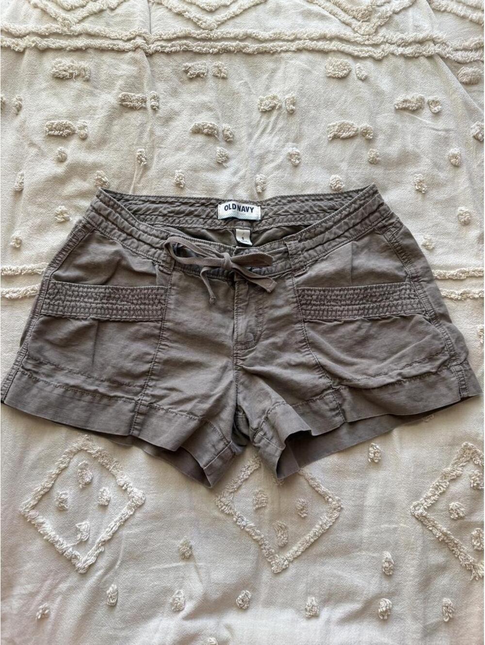 Old Navy Taupe Linen Blend Drawstring Utility Shorts Size 0